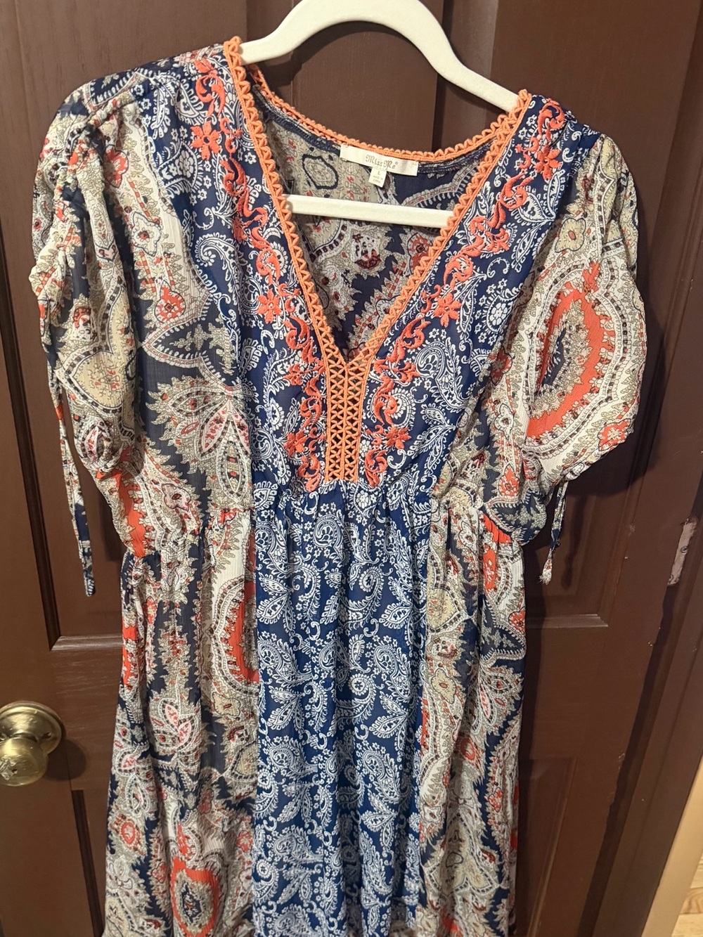 Miss Me Navy and Coral Paisley V-Neck Tunic
